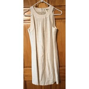 Banana Republic Ivory Linen Blend Pleated Sheath Dress Sleeveless Career Size 4